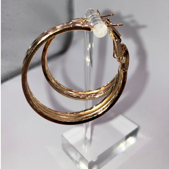 Gold-Tone Shiny Double Large Hoop Hinged 1 5/8" Earrings! - Picture 7 of 9